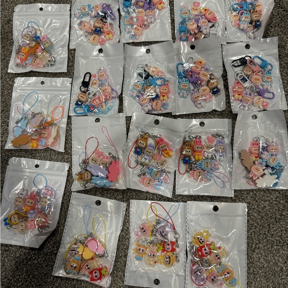 Mini resin Labubu Character Keychains 18 sets of 6pcs 108 pcs total